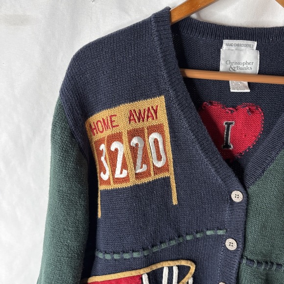 Vtg Y2K Christopher & Banks L Embroidered Basketball Cardigan Sports Sweater - Picture 2 of 12